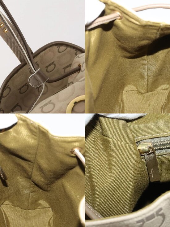 Salvatore Ferragamo Gancini Backpack Canvas Beige Gold Auth BA10432 main image 5